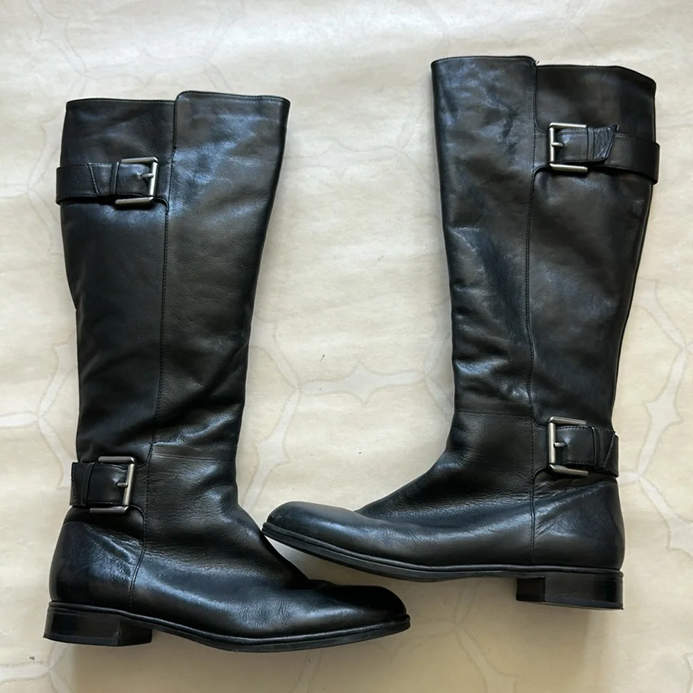 Via Spiga Leather Black Moto Leather Boots Size 7.5 - Picture 7 of 10